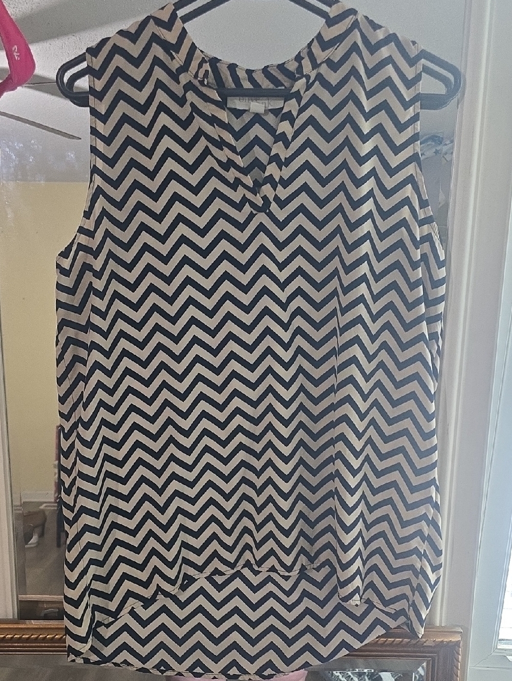 Olive & Oak Navy And Tan Chevron Sleeveless V-Neck Tank